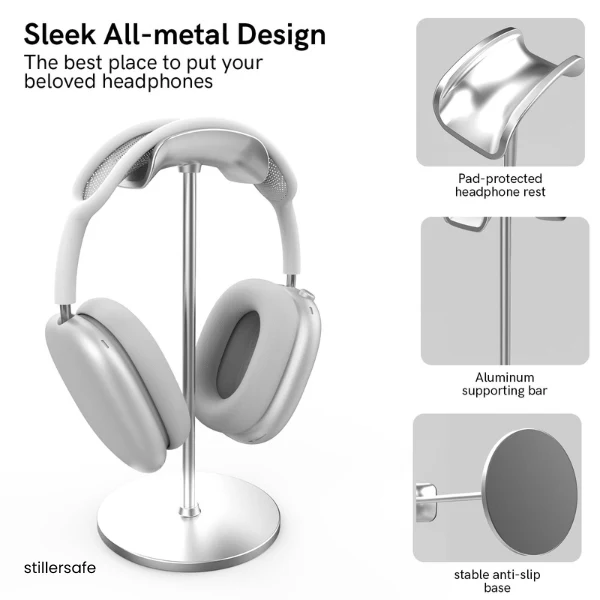 Aluminum Headphone Stand with Flexible Headrest & Solid ABS Base – Universal Headset Holder - Image 5