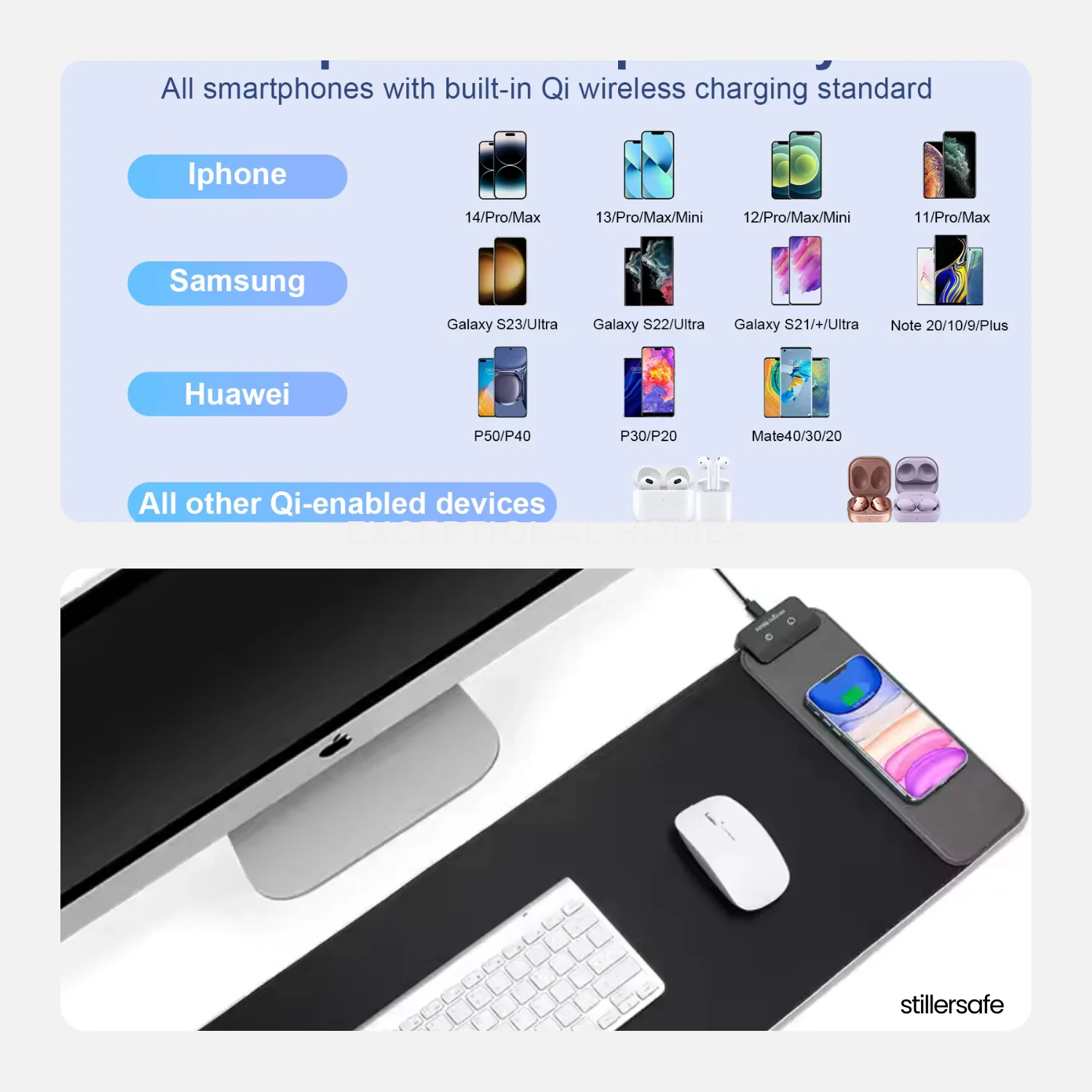 Deskmat with wireless charger. Smartphone and Airpod Charger. - Image 9